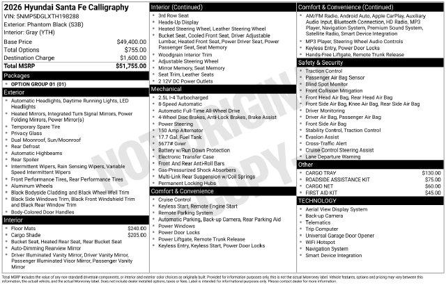 New 2026 Hyundai Santa Fe Calligraphy For Sale in Olive Branch, MS