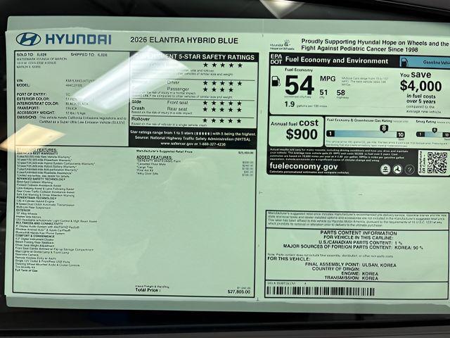 2026 Hyundai Elantra Hybrid Blue