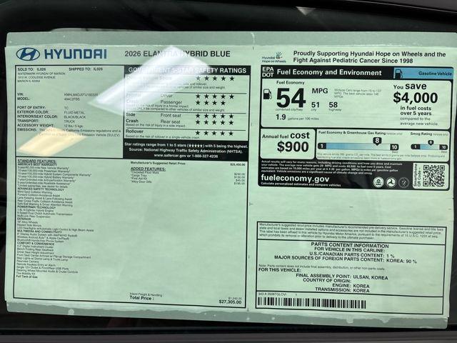2026 Hyundai Elantra Hybrid Blue