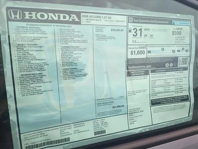 2026 Honda Accord Sedan SE