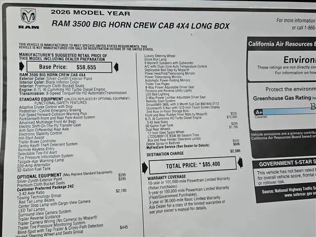 2026 Ram 3500 Big Horn Crew Cab 4x4 8' Box