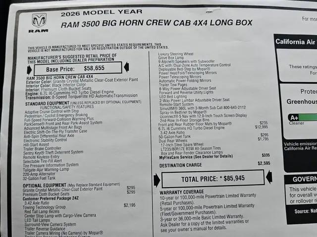 2026 Ram 3500 Big Horn Crew Cab 4x4 8' Box