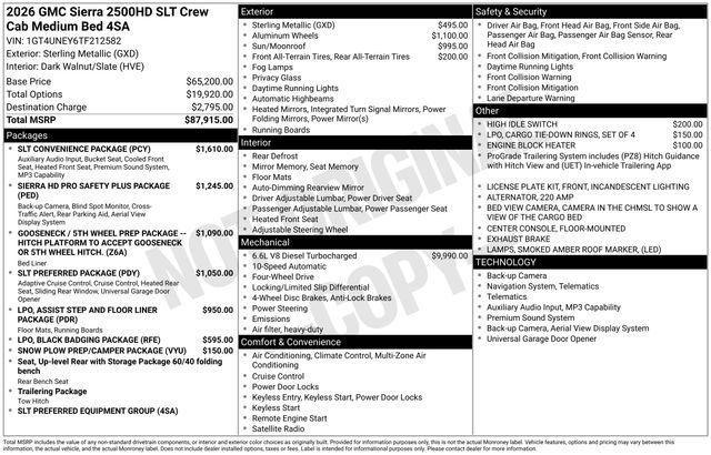 2026 GMC Sierra 2500HD Crew Cab, Standard Bed, SLT, 4WD
