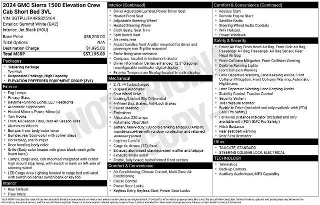 2024 GMC Sierra 1500 4WD Crew Cab Short Box Elevation with 3VL