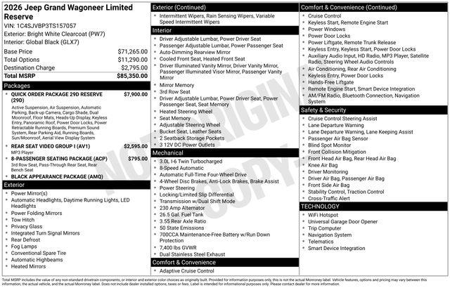 2026 Jeep Grand Wagoneer Limited Reserve 4x4