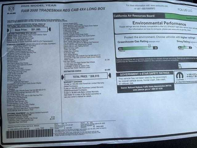 2026 Ram 3500 Tradesman Regular Cab 4x4 8' Box