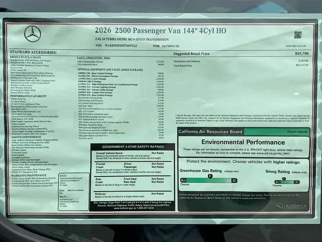 2026 Mercedes-Benz Sprinter 2500 Standard Roof 4-Cyl Diesel HO