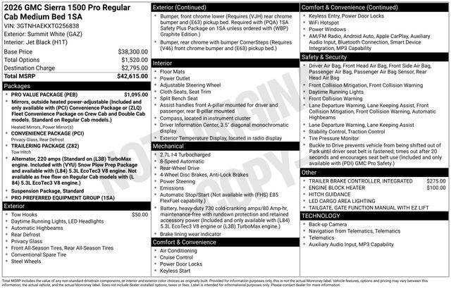 2026 GMC Sierra 1500 Regular Cab, Standard Bed, Pro, RWD