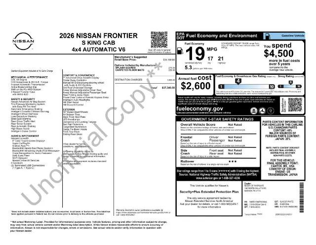 2026 Nissan Frontier King Cab S 4x4