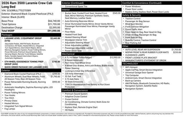 2026 Ram 3500 Laramie Crew Cab 4x4 8' Box