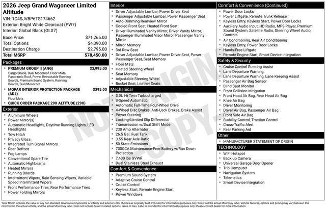 2026 Wagoneer Grand Wagoneer GRAND WAGONEER LIMITED ALTITUDE 4X4