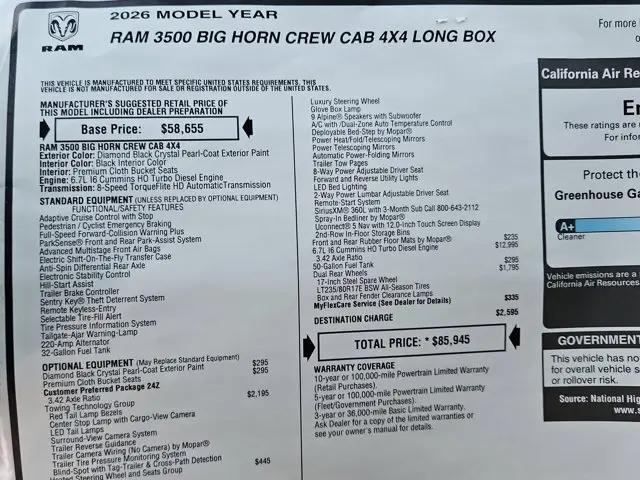 2026 Ram 3500 Big Horn Crew Cab 4x4 8' Box