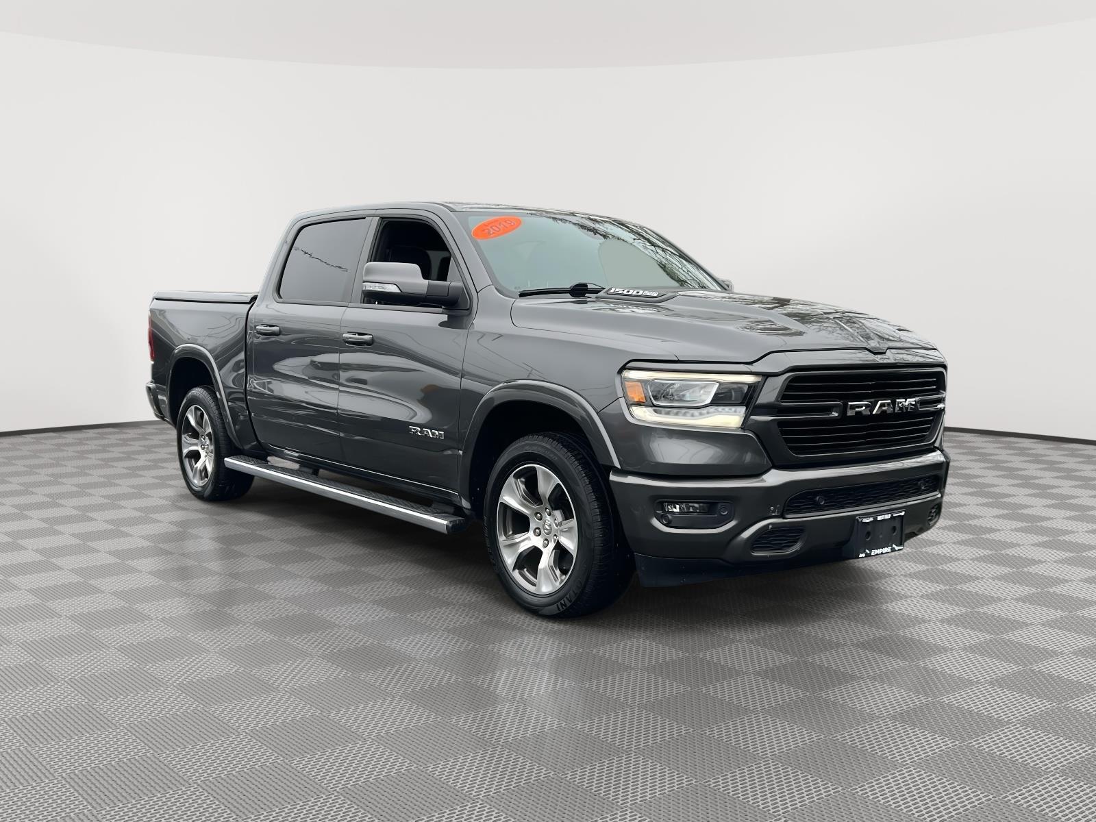 Gray (Granite Crystal Metallic Clearcoat) 2019 RAM 1500 Laramie Crew Cab 4WD Pickup Truck Four-Wheel Drive 8-Speed Automatic