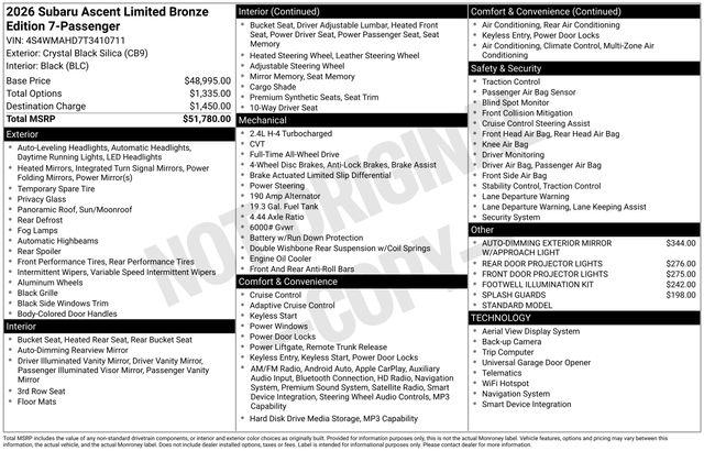 2026 Subaru Ascent Limited Bronze Edition 7-Passenger