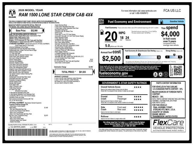 2026 Ram 1500 Lone Star Crew Cab 4x4 5'7" Box