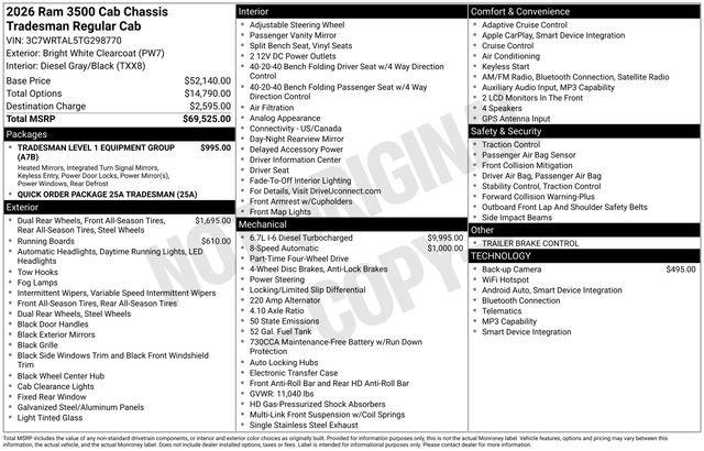 2026 RAM Ram 3500 Chassis Cab RAM 3500 TRADESMAN CHASSIS REGULAR CAB 4X4 60 CA