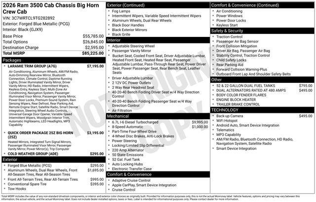 2026 RAM Ram 3500 Chassis Cab RAM 3500 BIG HORN CREW CAB CHASSIS 4X4 60 CA