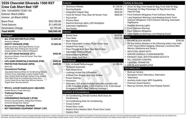 2026 Chevrolet Silverado 1500 4WD Crew Cab Short Bed RST