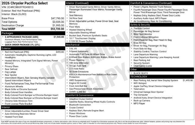 2026 Chrysler Pacifica Select AWD