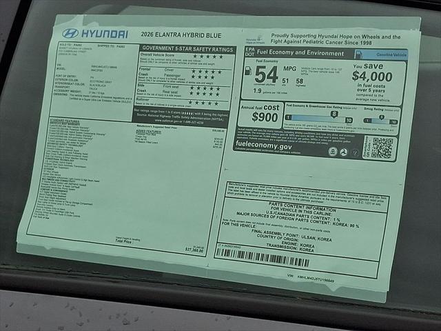 2026 Hyundai Elantra Hybrid Blue