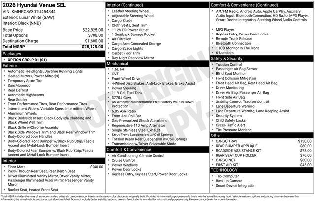 New 2026 Hyundai Venue SEL For Sale in Olive Branch, MS