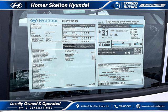 New 2026 Hyundai Venue SEL For Sale in Olive Branch, MS