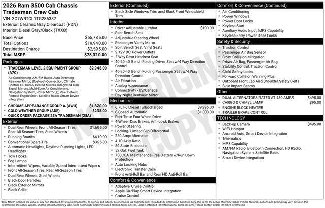 2026 RAM Ram 3500 Chassis Cab RAM 3500 TRADESMAN CREW CAB CHASSIS 4X4 60 CA