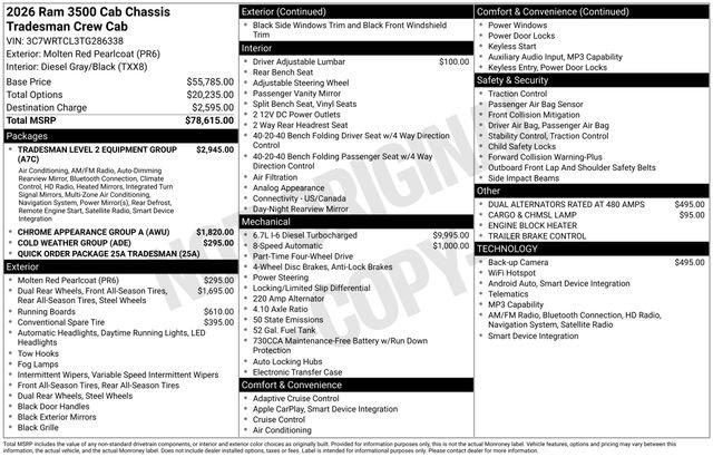 2026 RAM Ram 3500 Chassis Cab RAM 3500 TRADESMAN CREW CAB CHASSIS 4X4 60 CA