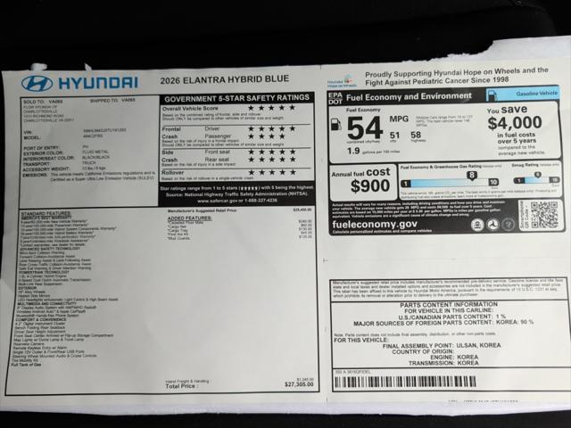 2026 Hyundai Elantra Hybrid Blue