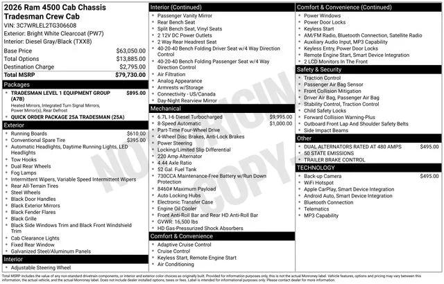 2026 RAM Ram 4500 Chassis Cab RAM 4500 TRADESMAN CHASSIS CREW CAB 4X4 60 CA