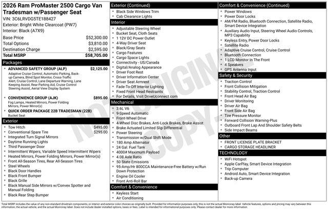 2026 RAM ProMaster 2500 RAM PROMASTER 2500 TRADESMAN CARGO VAN HIGH ROOF 159 WB