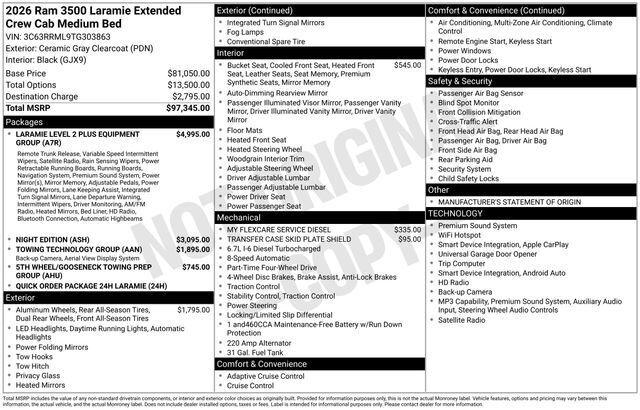 2026 RAM Ram 3500 RAM 3500 LARAMIE MEGA CAB 4X4 64 BOX 2026 RAM Ram 3500 RAM 3500 LARAMIE MEGA CAB 4X4 64 BOX