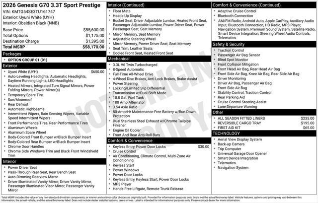 2026 Genesis G70 3.3T AWD Sport Prestige