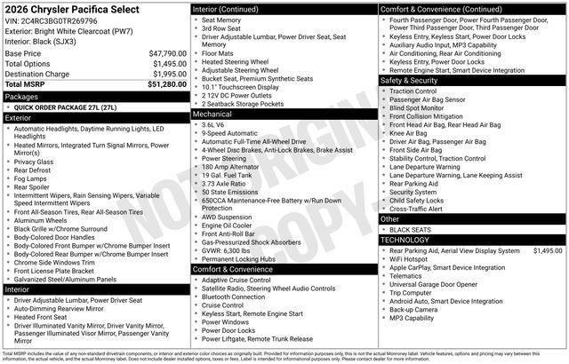 2026 Chrysler Pacifica Select AWD