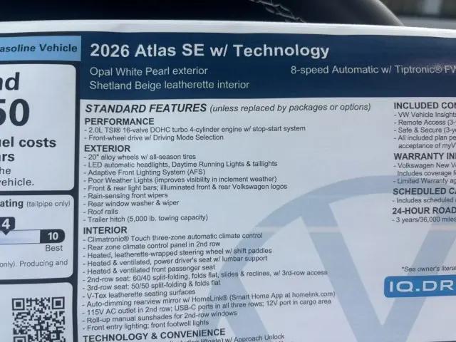 2026 Volkswagen Atlas SE with Technology