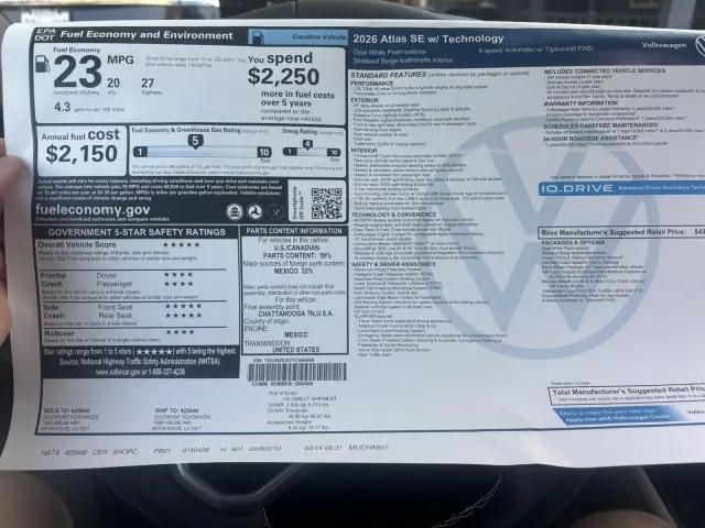 2026 Volkswagen Atlas SE with Technology