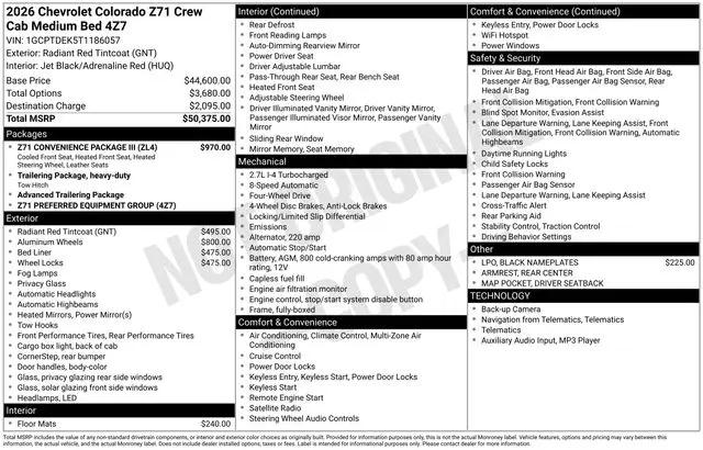 2026 Chevrolet Colorado Z71, 4WD