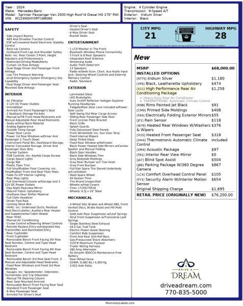 2024 Mercedes-Benz Sprinter 2500 High Roof 4-Cyl Diesel HO