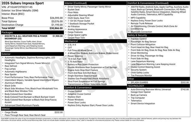 2026 Subaru Impreza Sport