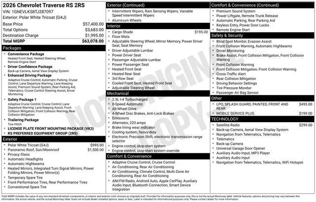 2026 Chevrolet Traverse AWD RS