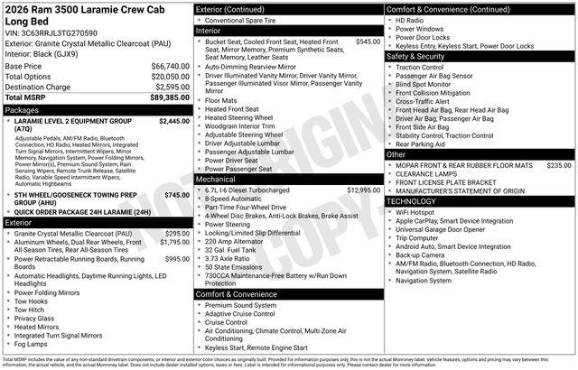 2026 Ram 3500 Laramie Crew Cab 4x4 8' Box