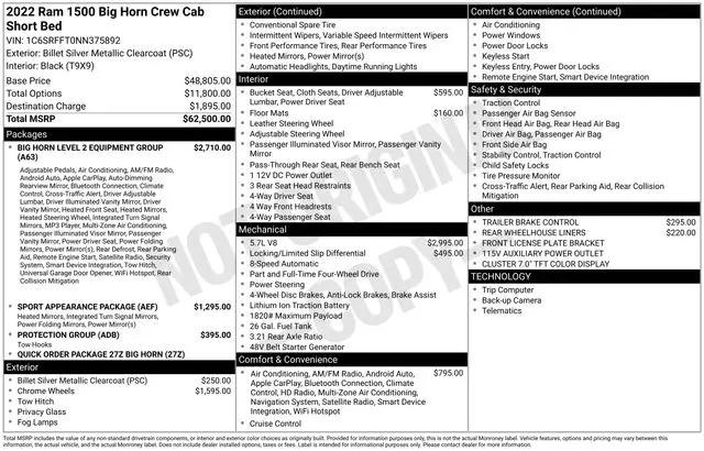 2022 Ram 1500 Big Horn Crew Cab 4x4 5'7" Box
