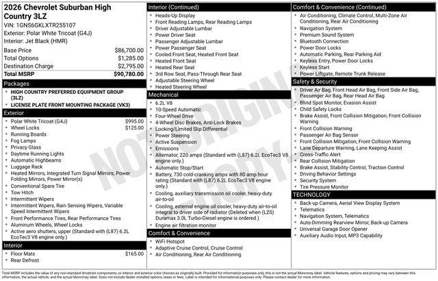 2026 Chevrolet Suburban High Country, 4WD