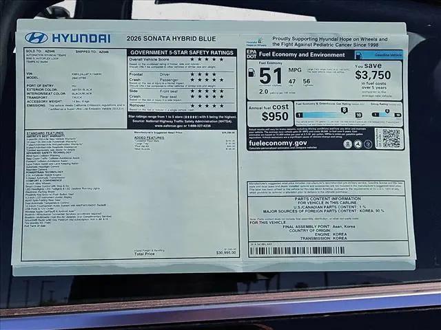 2026 Hyundai Sonata Hybrid Blue