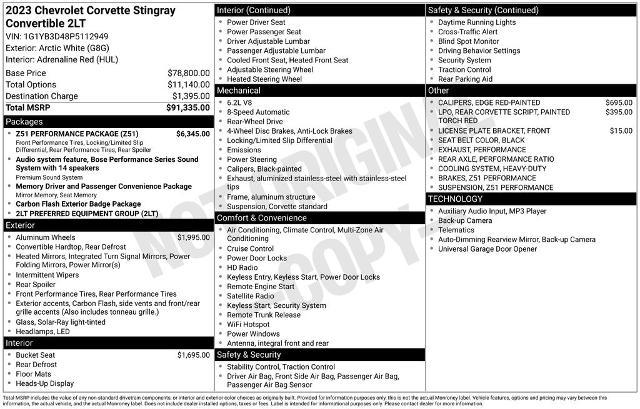 2023 Chevrolet Corvette Stingray RWD Convertible 2LT