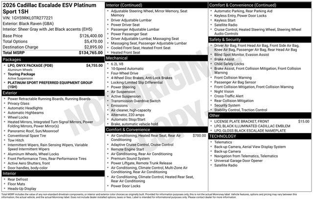 2026 Cadillac Escalade ESV Platinum Sport