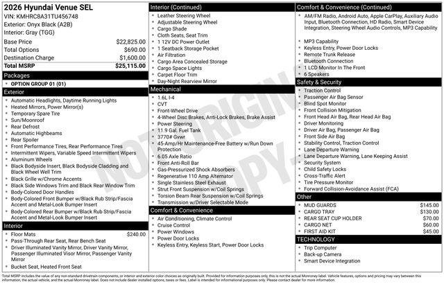 New 2026 Hyundai Venue SEL For Sale in Olive Branch, MS