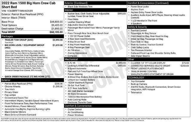 2022 Ram 1500 Big Horn Crew Cab 4x4 5'7" Box