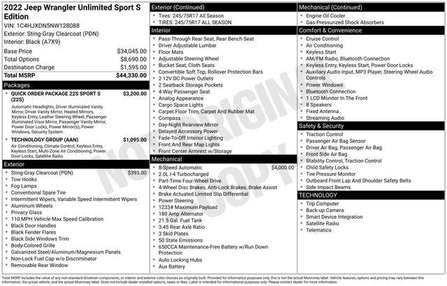 2022 Jeep Wrangler Unlimited Sport S 4x4