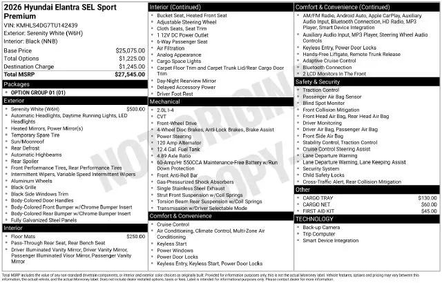 2026 Hyundai Elantra SEL Sport Premium